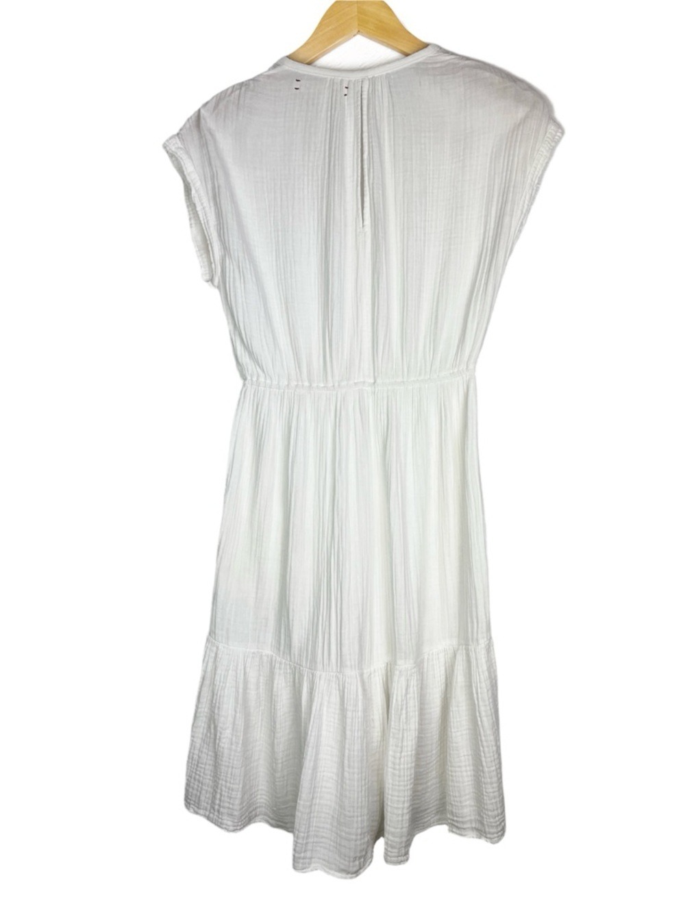 Xirena White Cap Sleeve V-Neck Gauze Cotton Knee Length Dress Pockets size XS - Picture 3 of 6